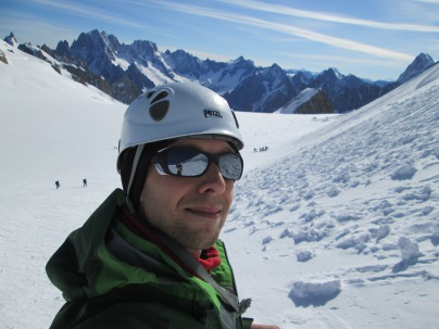 Selfie with Vallee Blanche in the background, French Alps
