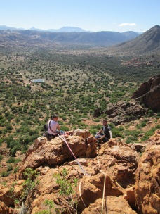 Catherine Smith and Chris Sabel belaying in Ameln Valley, Morocco